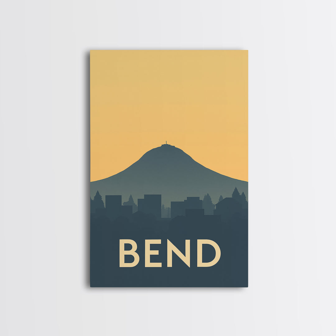 Bend Travel Poster, Framed Canvas Print, Vintage City Poster Art, Bend City Art, Retro Travel Print, City Art Print, Vintage City Art