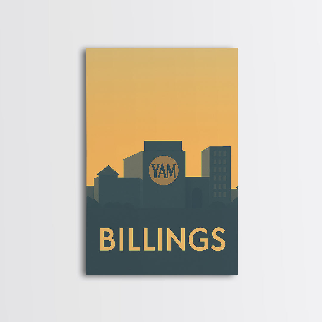 Billings Travel Poster, Framed Canvas Print, Mid Century Travel Art, Billings Wall Art, Travel Art Print, City Illustration, Travel Gift