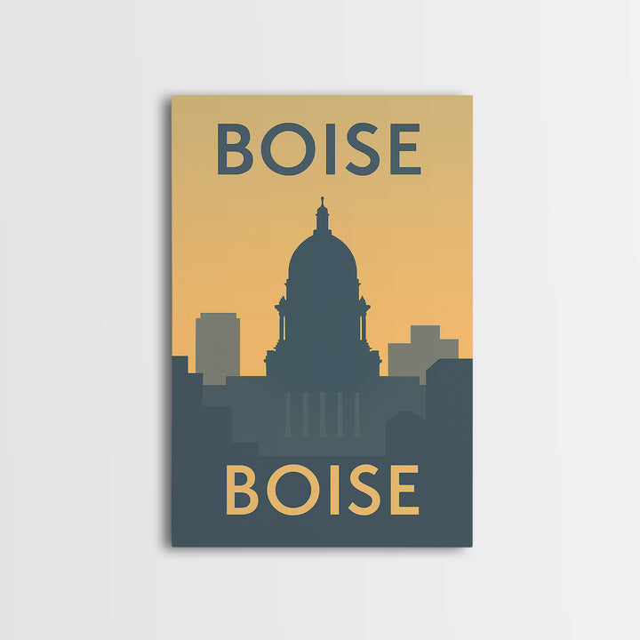 Boise Travel Poster, Framed Canvas Print, Minimalist Retro Wall Art, Boise City Art, City Travel Prints, City Illustration, Retro Poster