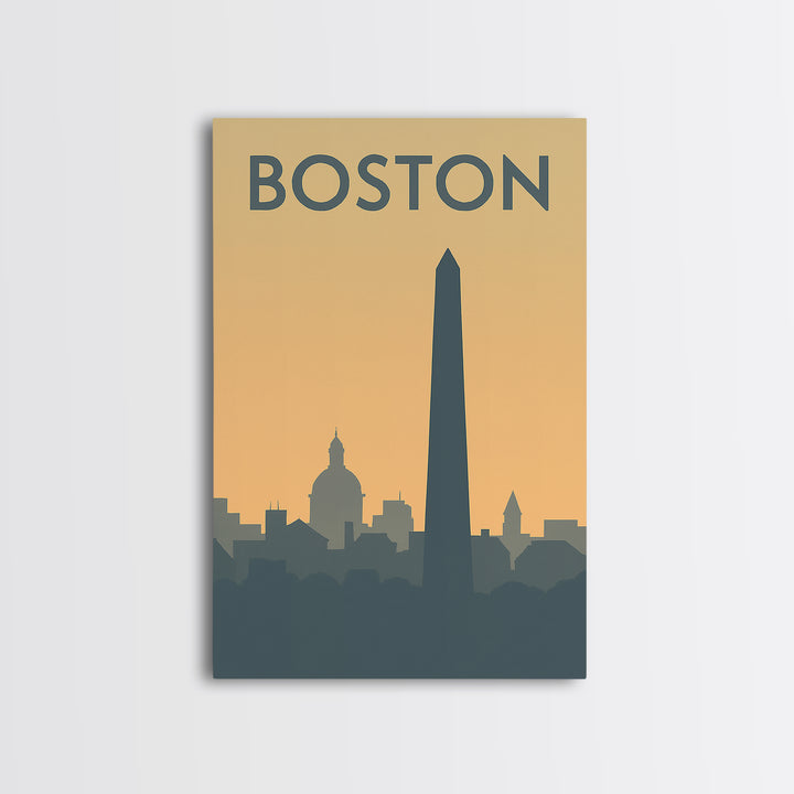 Boston Travel Poster, Framed Canvas Print, Minimalist Retro Wall Art, Boston Wall Art, Wanderlust Decor, Modern Wall Decor, Landscape Art