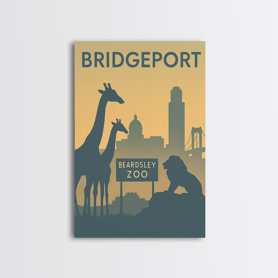 Bridgeport Travel Poster, Framed Canvas Print, Minimalist Retro Wall Art, Bridgeport Art Print, Modern Wall Decor, Travel Poster Art