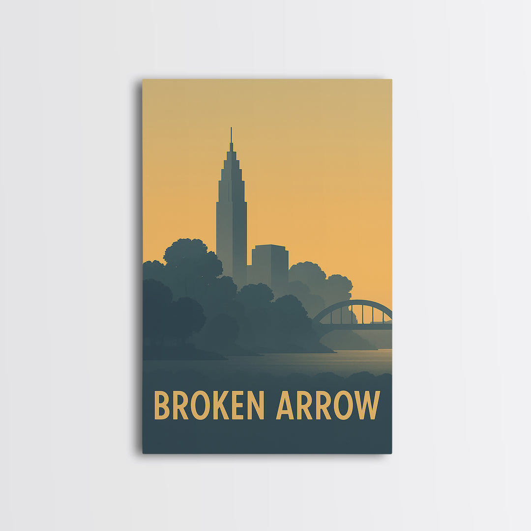 Broken Arrow Travel Poster, Canvas Print, Sunset Skyline Wall Art, Broken Arrow Poster Print, Eclectic Wall Decor, Retro Travel Print