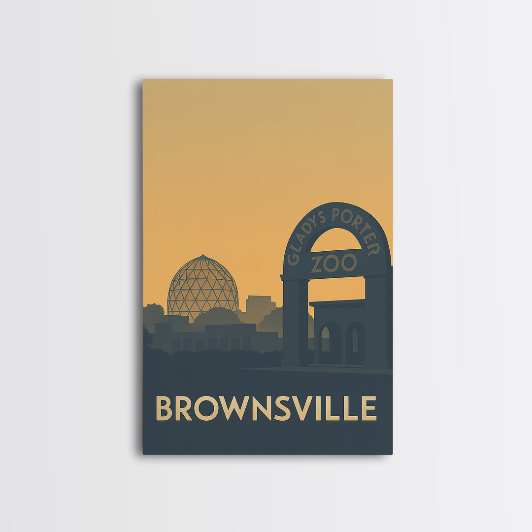 Brownsville Texas Travel Poster, Framed Canvas Print, Sunset Skyline Wall Art, Brownsville Travel Art, Travel Art Print, Home Office Decor