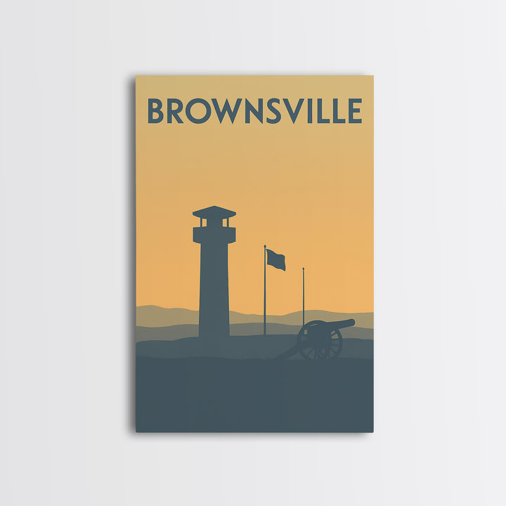 Brownsville Travel Poster, Framed Canvas Print, Minimalist Retro Wall Art, Brownsville Poster Print, Wanderlust Decor, Mid Century Wall Art
