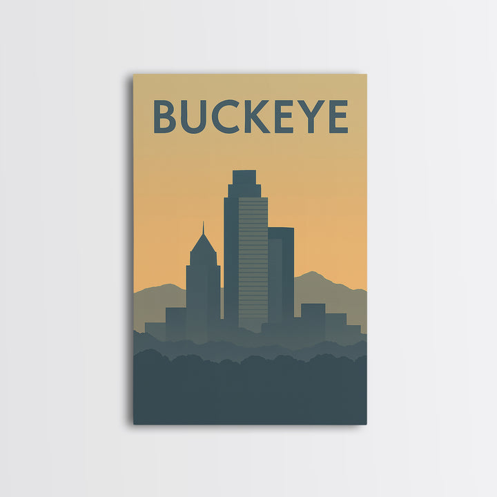 Buckeye Travel Poster, Framed Canvas Print, Sunset Skyline Wall Art, Buckeye City Art, Fine Art Print, Travel Poster Art, Travel Poster Set
