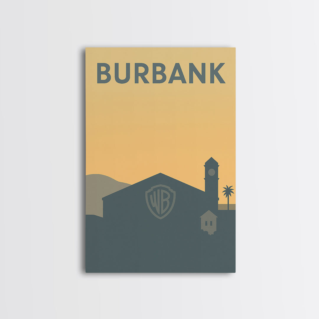 Burbank Travel Poster, Canvas Print, Minimalist Retro Wall Art, Burbank Wall Art, Living Room Wall Art, City Illustration, Travel Art Print