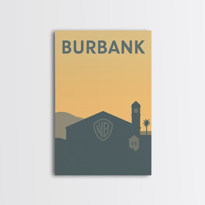 Burbank Travel Poster, Canvas Print, Minimalist Retro Wall Art, Burbank Wall Art, Living Room Wall Art, City Illustration, Travel Art Print
