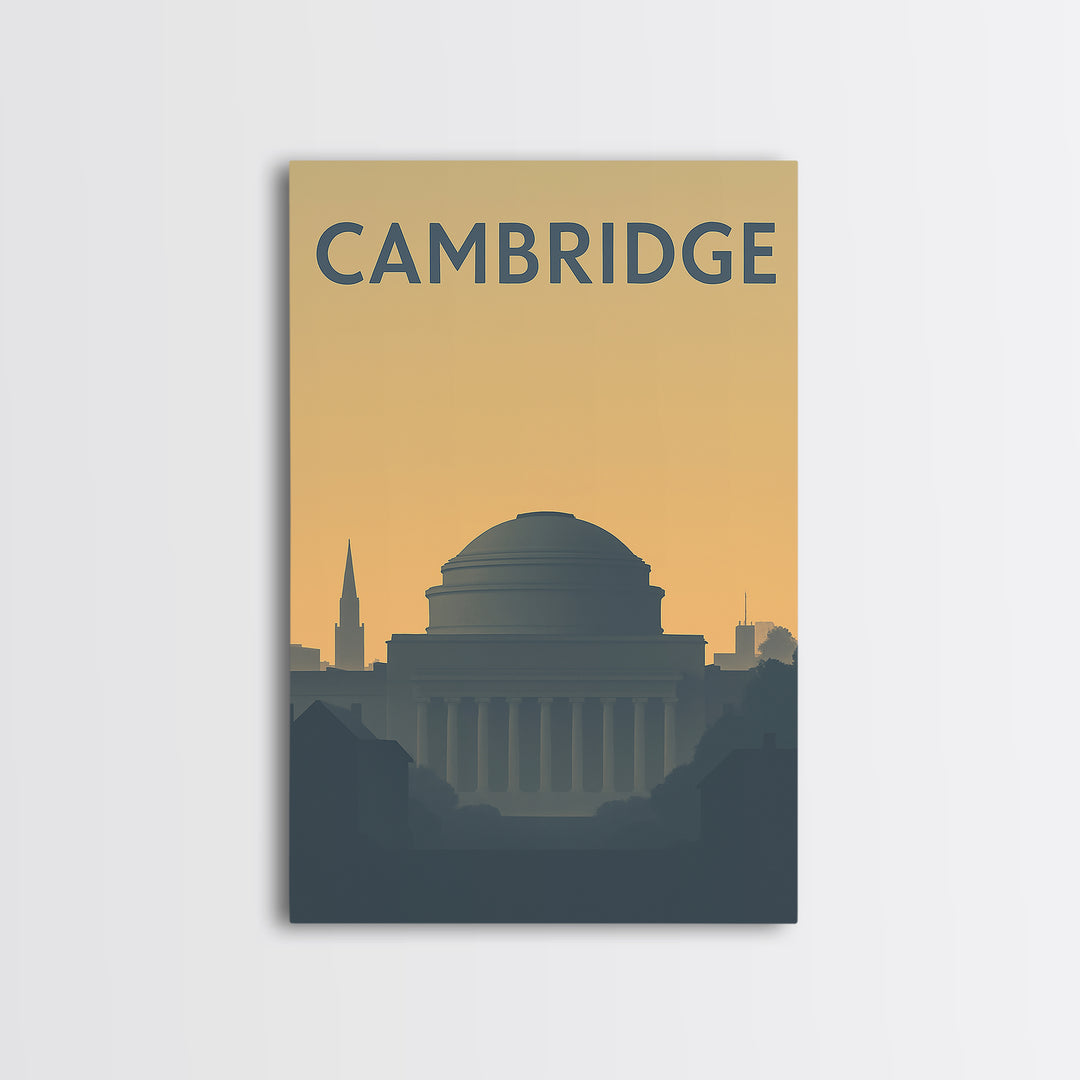 Cambridge Travel Poster, Framed Canvas Print, Minimalist Retro Wall Art, Cambridge Wall Art, Modern Wall Decor, Fine Art Print