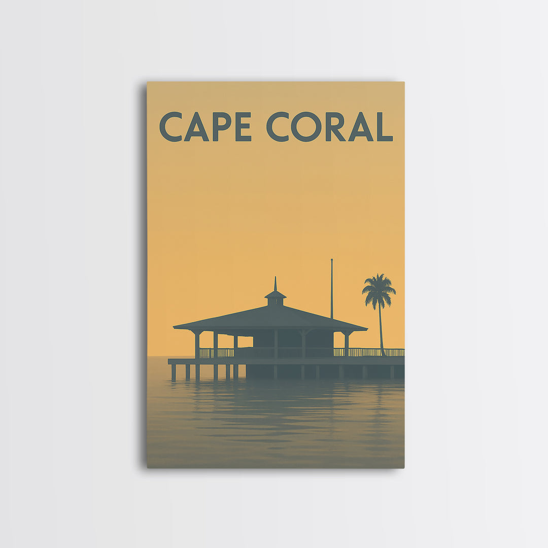 Cape Coral Florida Travel Poster, Framed Canvas Print, Minimalist Retro Wall Art, Cape Coral City Art, Travel Poster Art, Wanderlust Decor