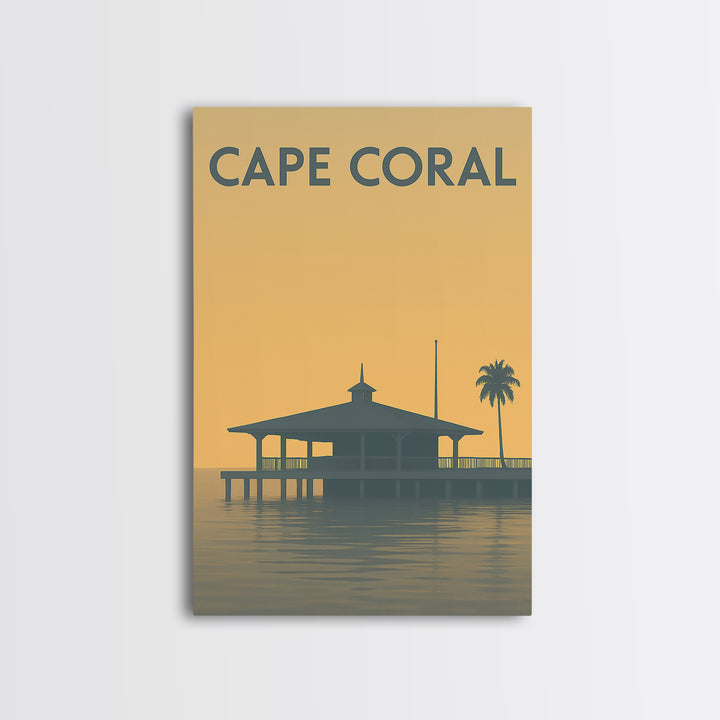 Cape Coral Florida Travel Poster, Framed Canvas Print, Minimalist Retro Wall Art, Cape Coral City Art, Travel Poster Art, Wanderlust Decor