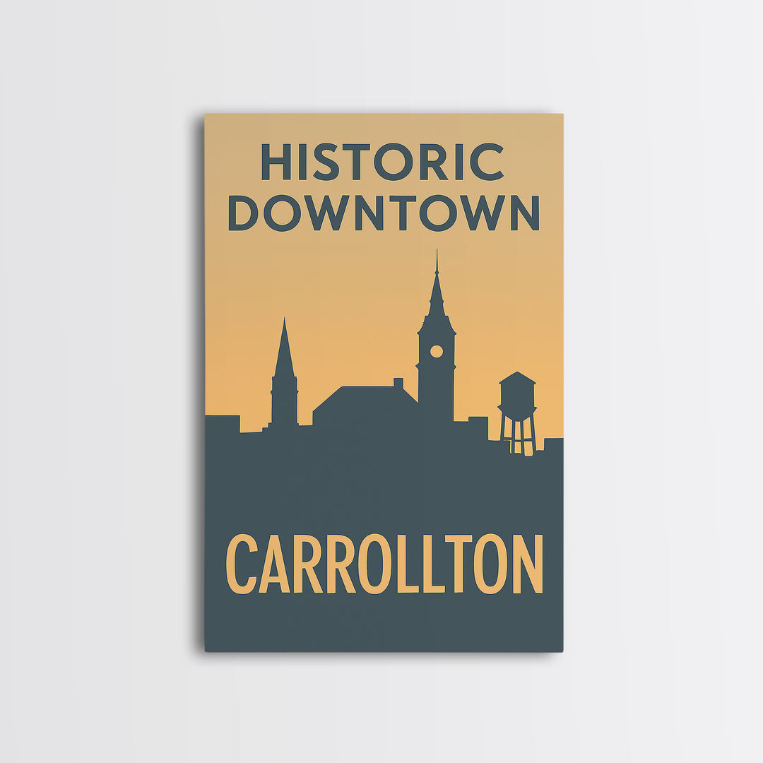 Carrollton Travel Poster, Canvas Print, Sunset Skyline Wall Art, Carrollton Travel Art, Home Office Decor, Travel Art Print, Travel Print