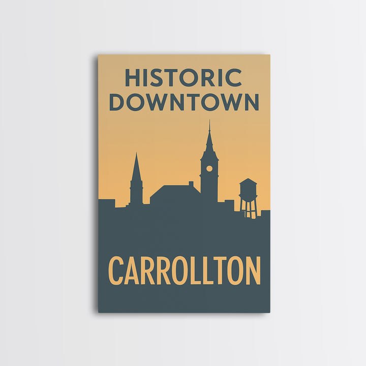 Carrollton Travel Poster, Canvas Print, Sunset Skyline Wall Art, Carrollton Travel Art, Home Office Decor, Travel Art Print, Travel Print