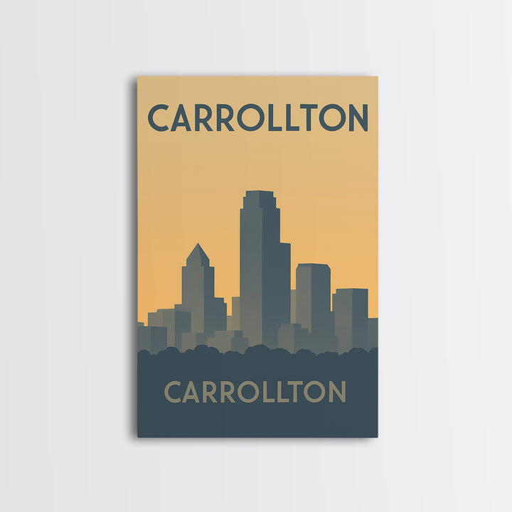 Carrollton Travel Poster, Canvas Print, Minimalist Retro Wall Art, Carrollton City Art, Living Room Wall Art, Vintage City Art