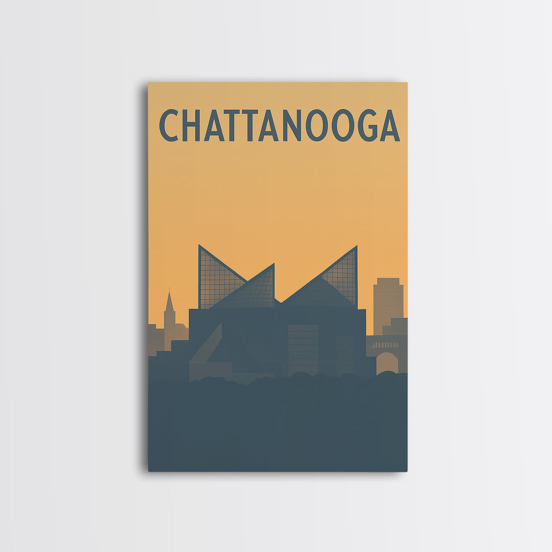 Chattanooga Travel Poster, Framed Canvas Print, Minimalist Retro Wall Art, Chattanooga Art Print, Home Office Decor, Travel Poster Set