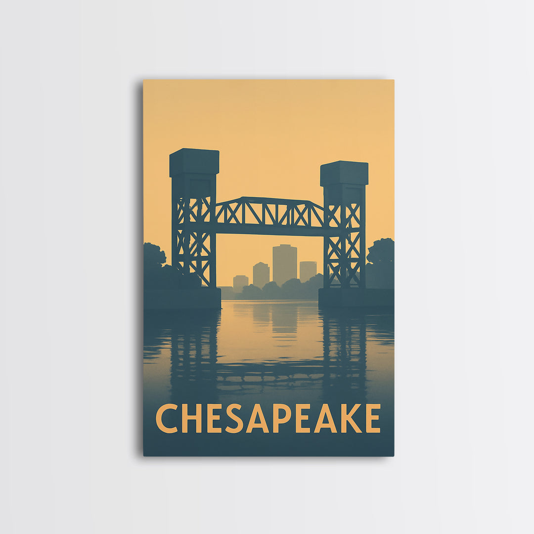 Chesapeake Travel Poster, Canvas Print, Sunset Skyline Wall Art, Chesapeake City Art, Retro Travel Print, Travel Wall Decor, Art Print