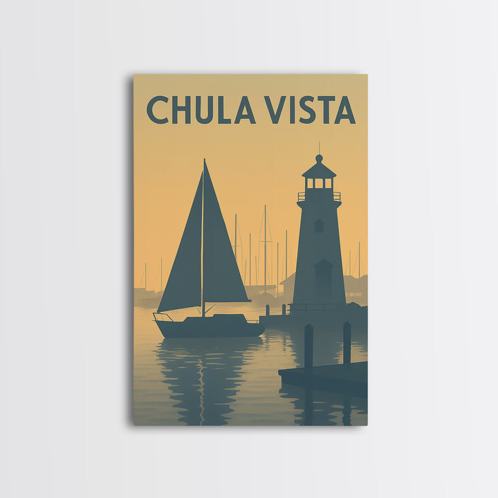 Chula Vista California Travel Poster, Framed Canvas Print, Mid Century Travel Art, Chula Vista Wall Art, Wanderlust Decor, Modern Wall Decor