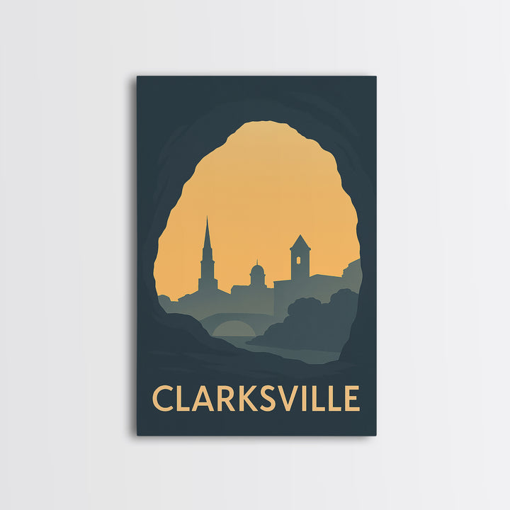 Clarksville Tennessee Travel Poster, Canvas Print, Sunset Skyline Wall Art, Clarksville Wall Art, City Travel Prints, Mid Century Wall Art
