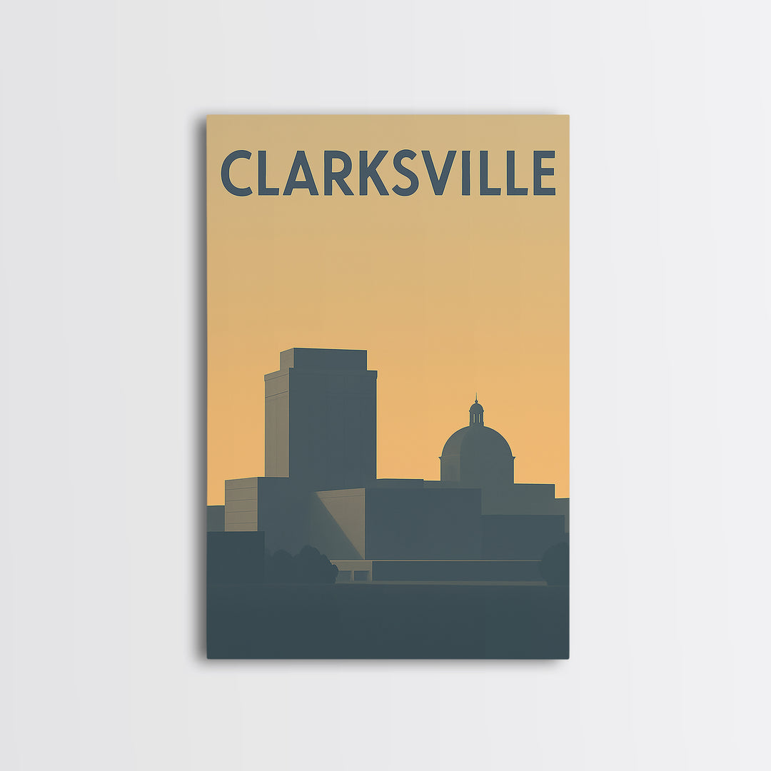 Clarksville Travel Poster, Framed Canvas Print, Mid Century Travel Art, Clarksville Art Print, Vintage City Art, Vintage City Poster