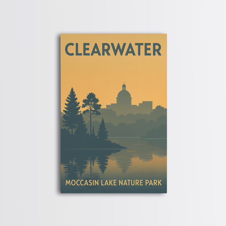 Clearwater Travel Poster, Framed Canvas Print, Sunset Skyline Wall Art, Clearwater City Art, Travel Poster Set, City Travel Prints