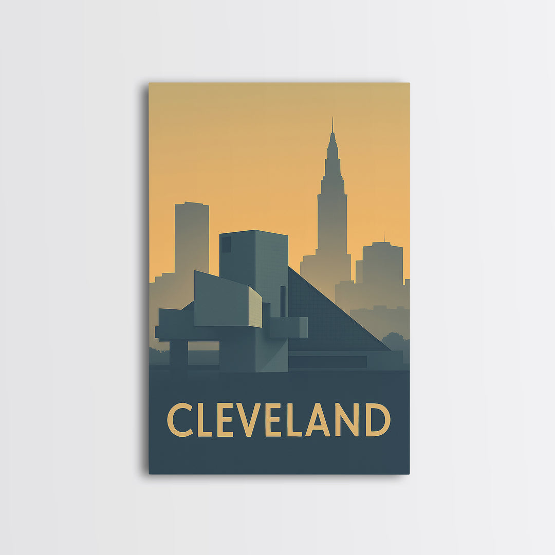 Cleveland Ohio Travel Poster, Framed Canvas Print, Vintage City Poster Art, Cleveland Art Print, Travel Poster Set, Fine Art Print