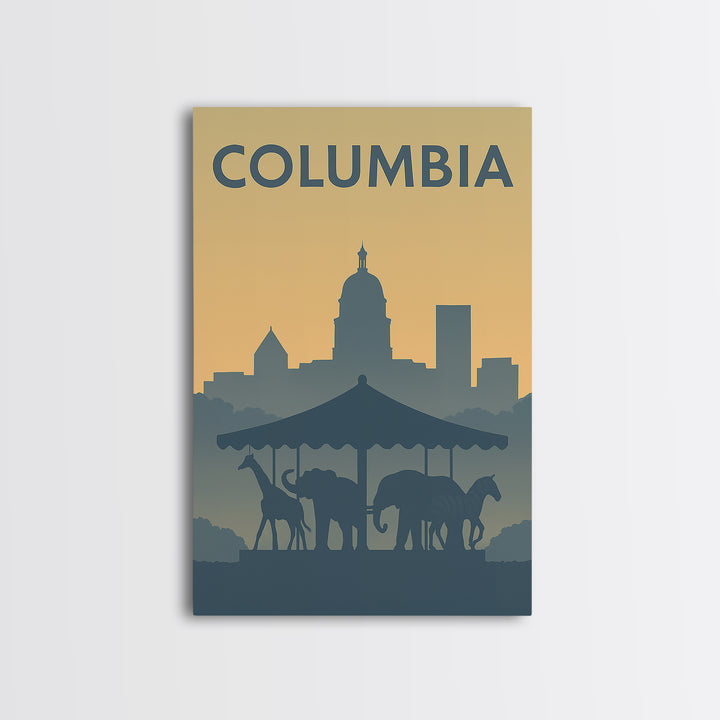 Columbia Travel Poster, Framed Canvas Print, Vintage City Poster Art, Columbia Travel Art, Mid Century Wall Art, Retro Travel Print