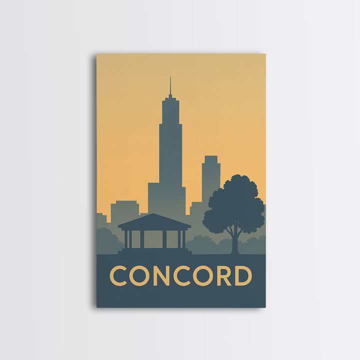Concord Travel Poster, Framed Canvas Print, Minimalist Retro Wall Art, Concord Wall Art, Eclectic Wall Decor, Retro Travel Print