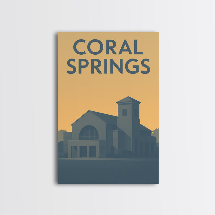 Coral Springs Travel Poster, Framed Canvas Print, Sunset Skyline Wall Art, Coral Springs Wall Art, City Travel Prints, City Illustration