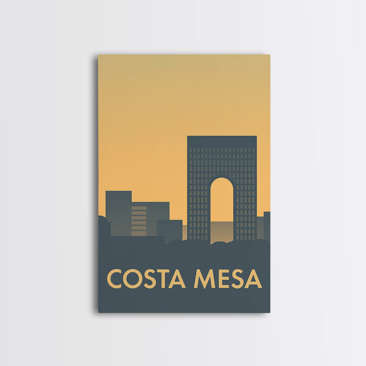 Costa Mesa Travel Poster, Framed Canvas Print, Sunset Skyline Wall Art, Costa Mesa Wall Art, Wanderlust Decor, City Art Print, Design 2