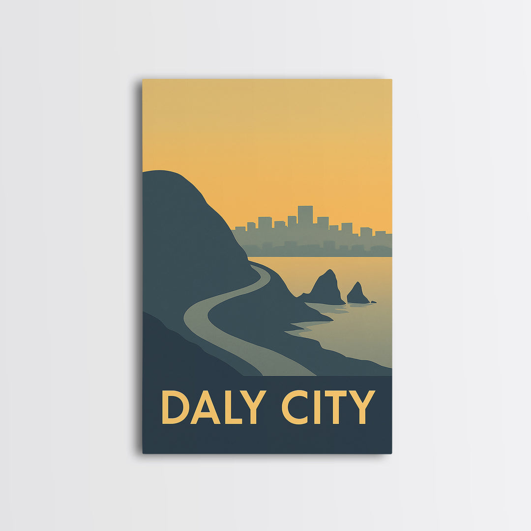 Daly City Travel Poster, Framed Canvas Print, Mid Century Travel Art, Daly City City Art, Travel Poster Set, City Travel Prints