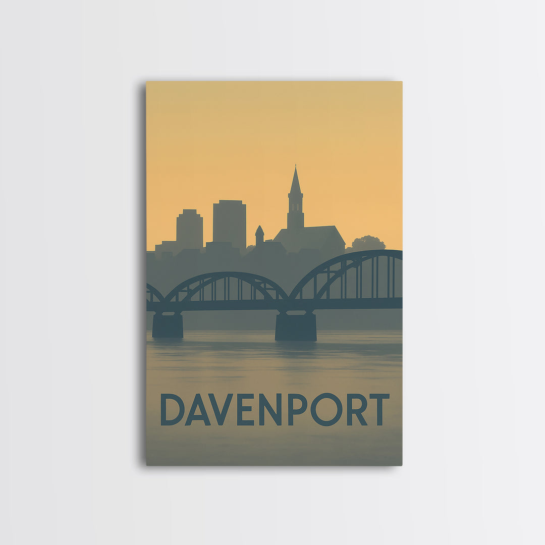 Davenport Travel Poster, Framed Canvas Print, Vintage City Poster Art, Davenport Poster Print, City Art Print, Mid Century Wall Art