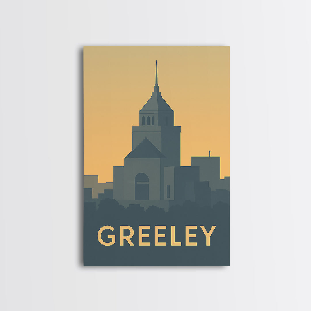 Greeley Travel Poster, Framed Canvas Print, Mid Century Travel Art, Greeley Travel Art, Vintage City Art, Mid Century Wall Art