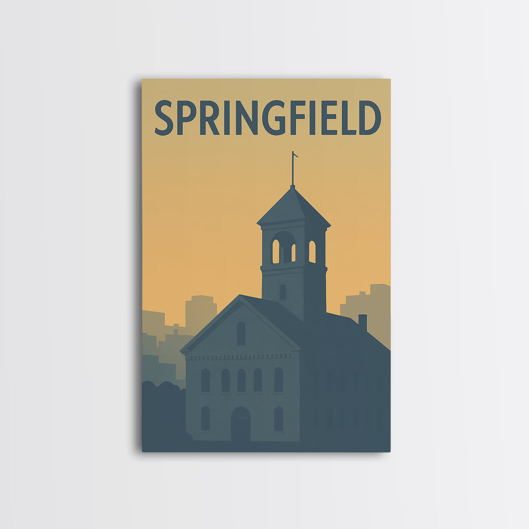 Springfield Travel Poster, Framed Canvas Print, Vintage City Poster Art, Springfield Art Print, Vintage City Poster, Mid Century Wall Art