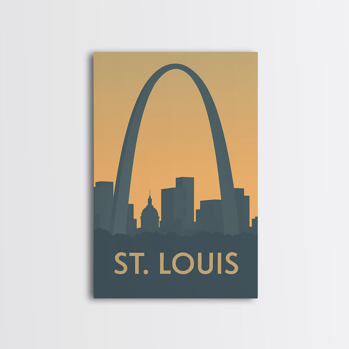 St Louis Missouri Travel Poster, Canvas Print, Sunset Skyline Wall Art, St Louis Art Print, Retro Travel Print, Wall Decor, Fine Art Print