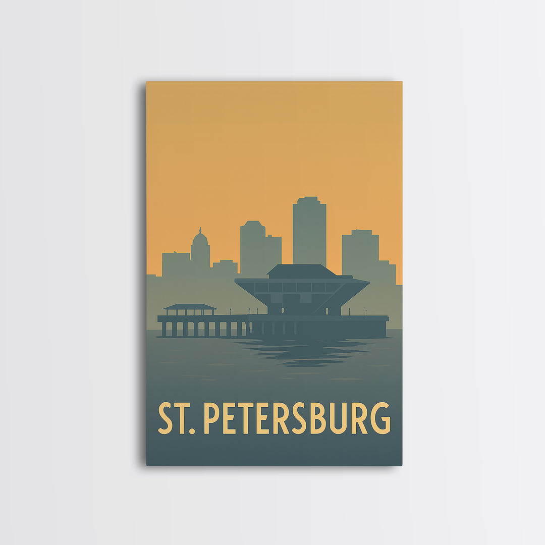 St Petersburg Travel Poster, Framed Canvas Print, Sunset Skyline Wall Art, St Petersburg Art Print, City Art Print, Fine Art Print