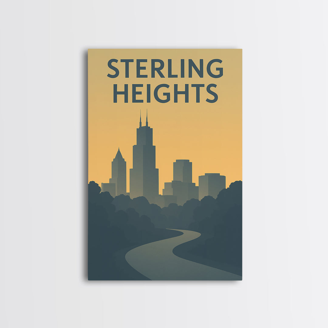 Sterling Heights Michigan Travel Poster, Canvas Print, Mid Century Travel Art, Sterling Heights City Art, Eclectic Wall Decor, Poster Print