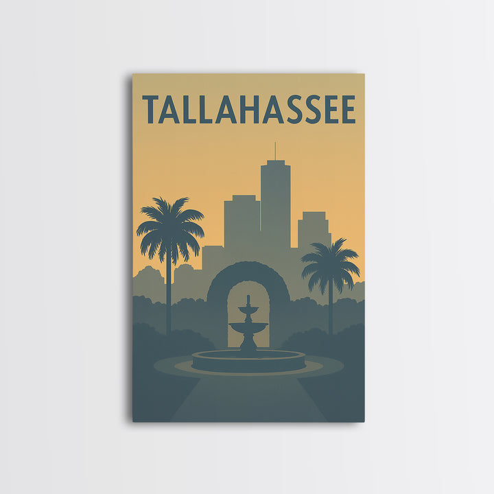 Tallahassee Florida Travel Poster, Framed Canvas Print, Mid Century Travel Art, Tallahassee Wall Art, City Art Print, Modern Wall Decor