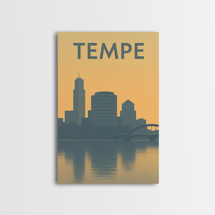 Tempe Travel Poster, Framed Canvas Print, Minimalist Retro Wall Art, Tempe Poster Print, Living Room Wall Art, Travel Poster Set