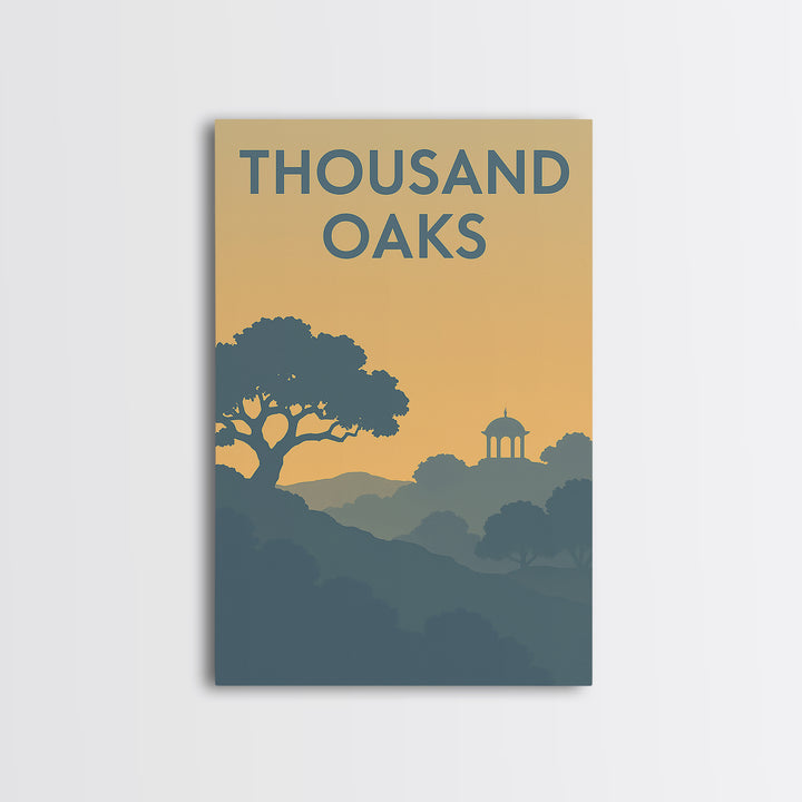 Thousand Oaks California Travel Poster, Canvas Print, Sunset Skyline Wall Art, Thousand Oaks City Art, Vintage City Art, Art Print