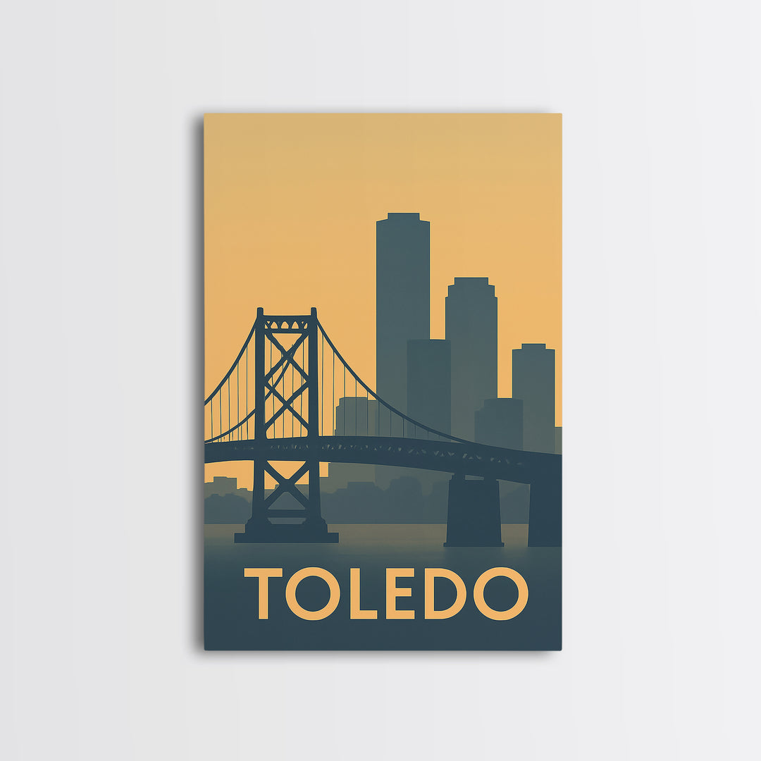Toledo Ohio Travel Poster, Canvas Print, Retro Wall Art, Toledo Wall Art, Watercolor Cityscape, City Travel Prints, Retro Travel Print