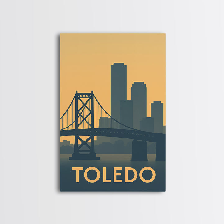 Toledo Ohio Travel Poster, Canvas Print, Retro Wall Art, Toledo Wall Art, Watercolor Cityscape, City Travel Prints, Retro Travel Print