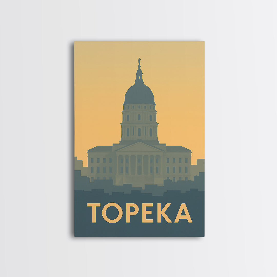 Topeka Travel Poster, Framed Canvas Print, Minimalist Retro Wall Art, Topeka Travel Art, Vintage Travel Art, Travel Art Print, Design 2