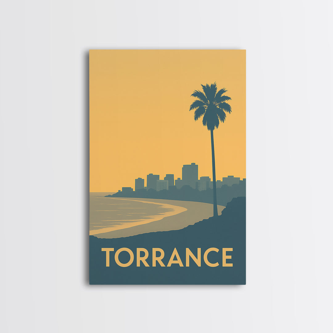 Torrance Travel Poster, Canvas Print, Sunset Skyline Wall Art, Torrance Art Print, Mid Century Wall Art, Gift For Travelers, City Poster