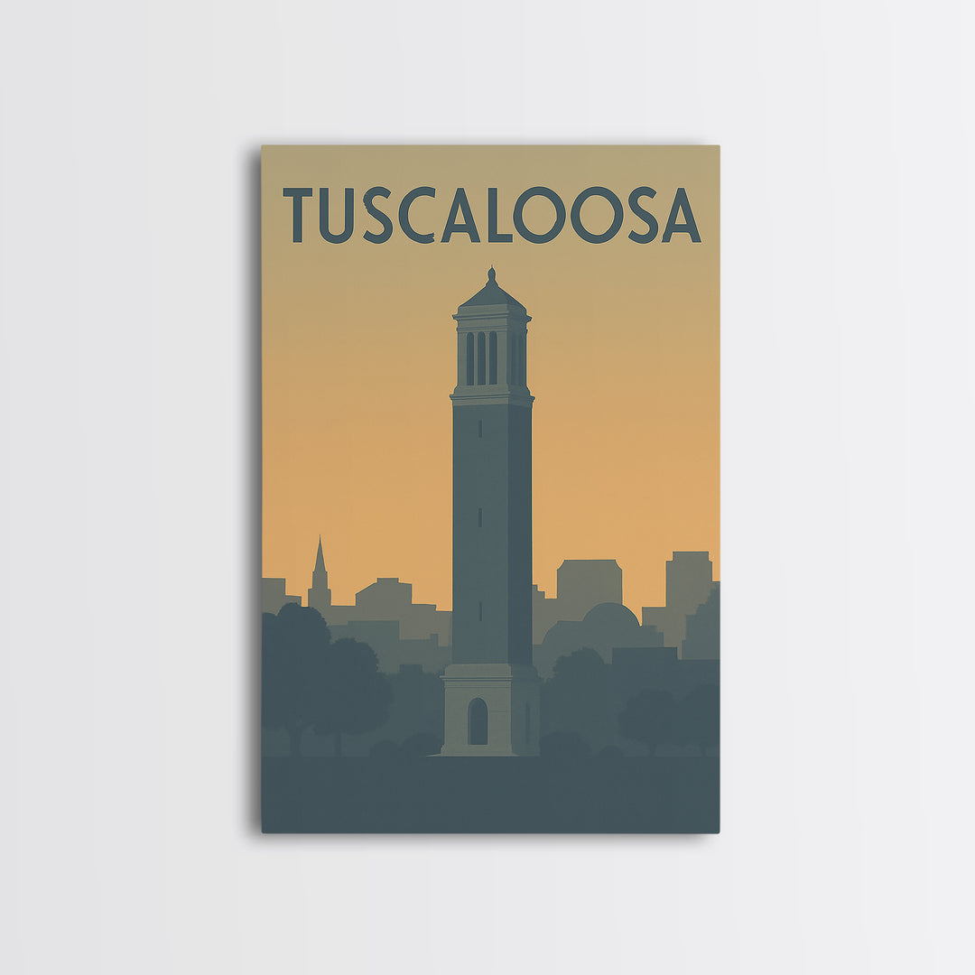 Tuscaloosa Travel Poster, Framed Canvas Print, Minimalist Retro Wall Art, Tuscaloosa Art Print, City Illustration, Vintage Travel Print
