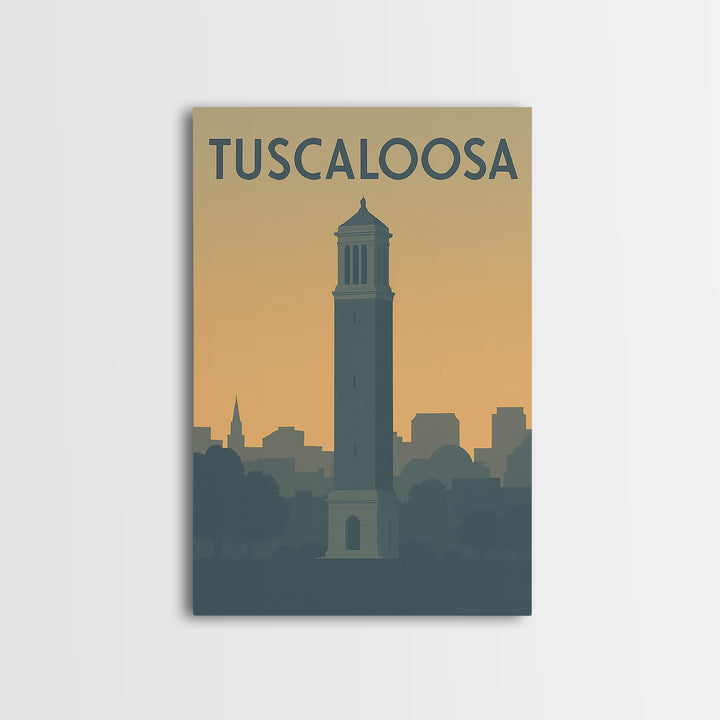 Tuscaloosa Travel Poster, Framed Canvas Print, Minimalist Retro Wall Art, Tuscaloosa Art Print, City Illustration, Vintage Travel Print