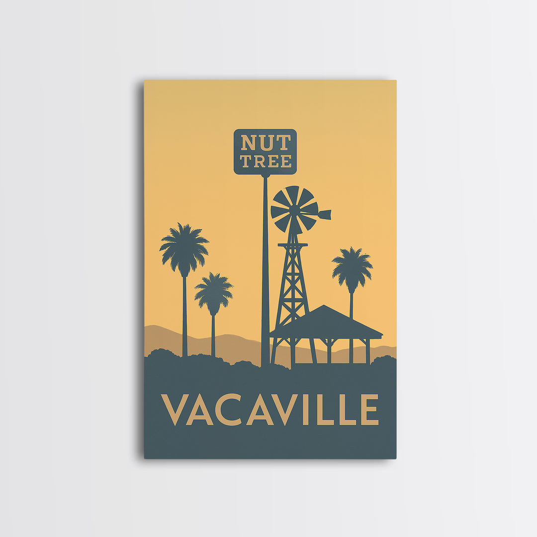 Vacaville Travel Poster, Framed Canvas Print, Minimalist Retro Wall Art, Vacaville Poster Print, Eclectic Wall Decor, Living Room Wall Art