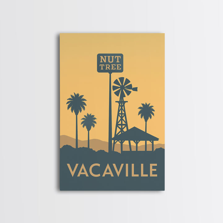 Vacaville Travel Poster, Framed Canvas Print, Minimalist Retro Wall Art, Vacaville Poster Print, Eclectic Wall Decor, Living Room Wall Art