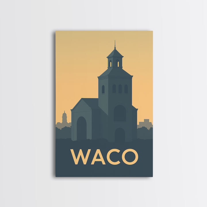 Waco Texas Travel Poster, Canvas Print, Sunset Skyline Wall Art, Waco Poster Print, City Illustration, Travel Poster Art, Travel Art Print