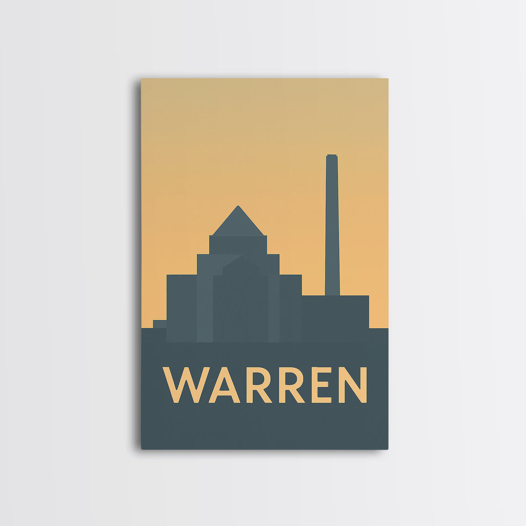 Warren Travel Poster, Framed Canvas Print, Vintage City Poster Art, Warren Poster Print, Vintage City Art, Travel Wall Art, Retro Poster
