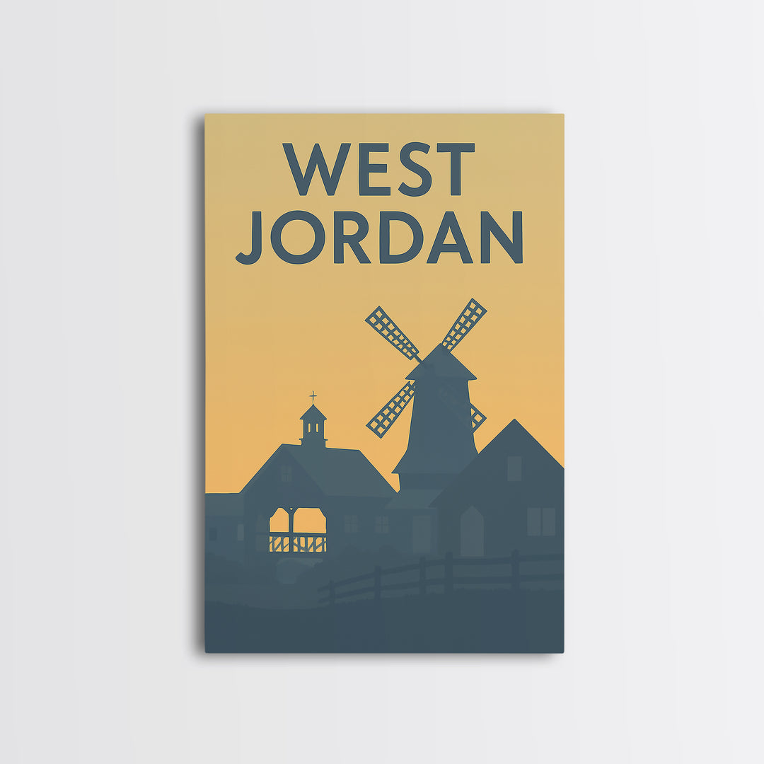 West Jordan Utah Travel Poster, Framed Canvas Print, Mid Century Travel Art, West Jordan Travel Art, Travel Poster Art, Travel Wall Art