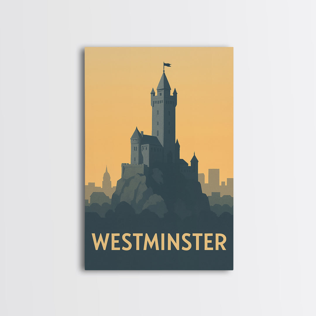 Westminster Travel Poster, Canvas Print, Minimalist Retro Wall Art, Westminster Wall Art, City Travel Prints, Retro Travel Print
